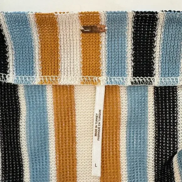 Free People Bridget Striped Top Knit Button-Down Plunge Neck Tunic | Large - Picture 8 of 10